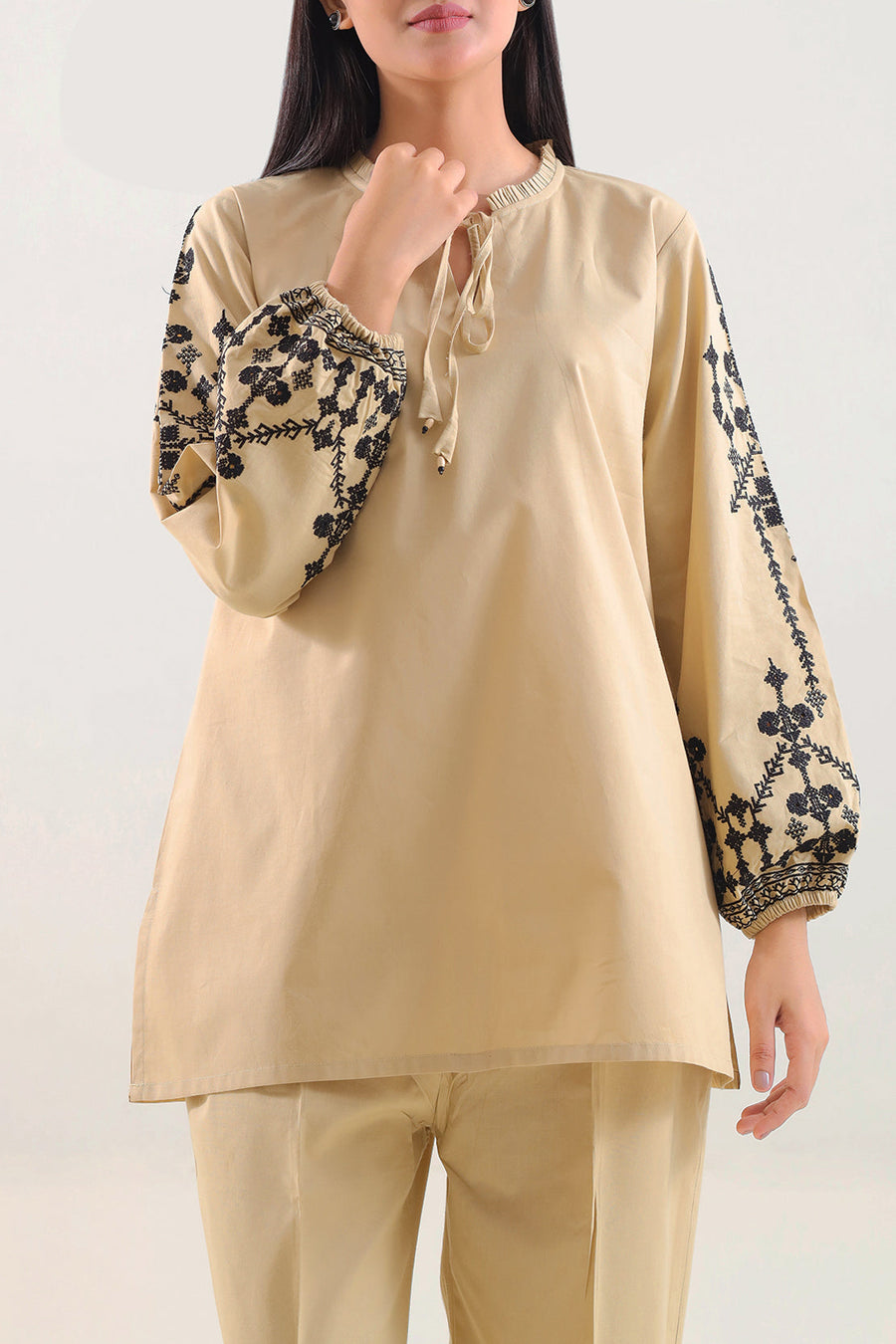 Solid Embroidered Poplin Stitched 2 piece (Shirt/Trouser) - Pehnaawaa