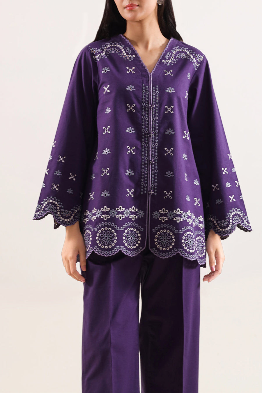 Solid Embroidered Poplin Stitched 2 piece (Shirt/Trouser)