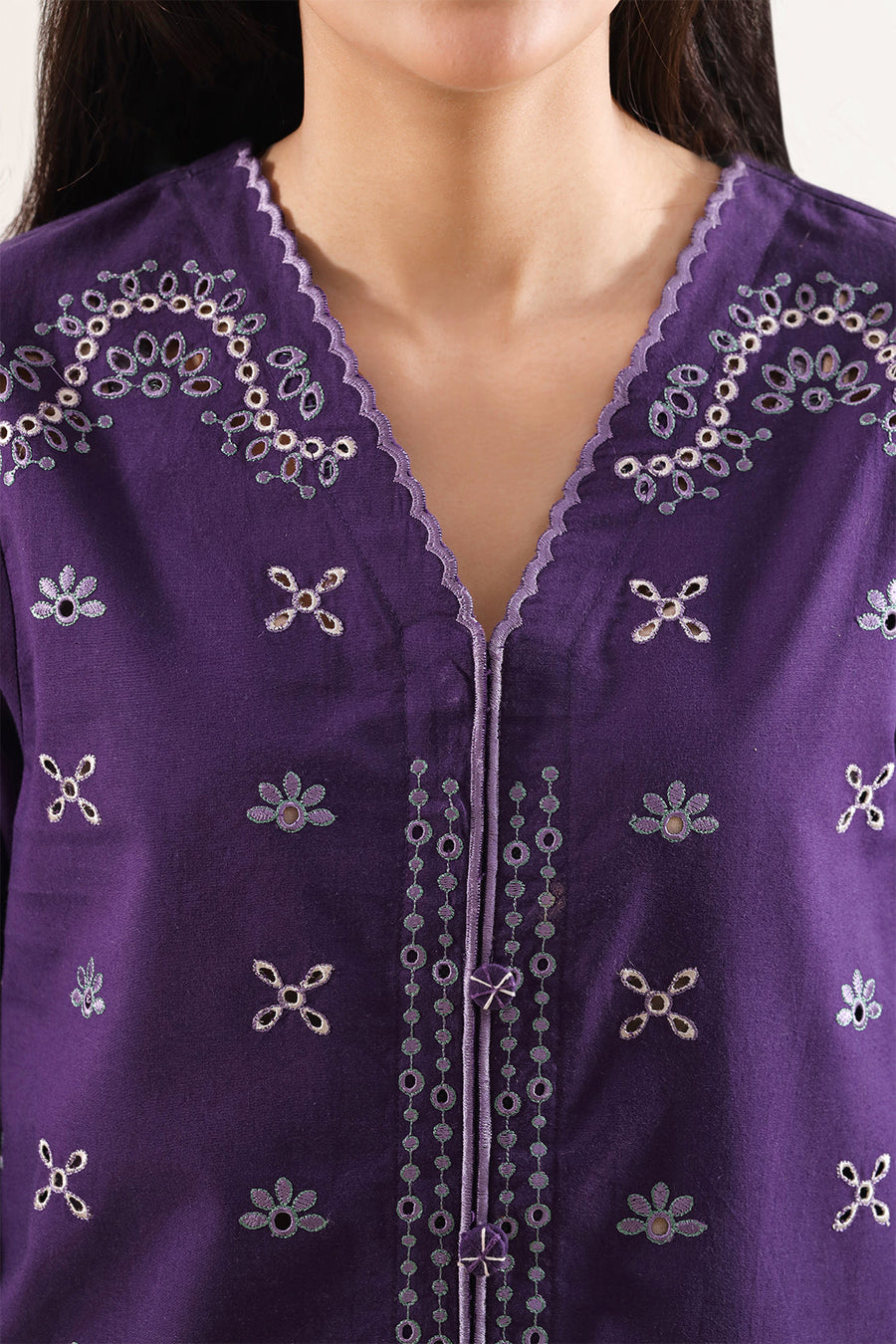 Solid Embroidered Poplin Stitched 2 piece (Shirt/Trouser) - Pehnaawaa