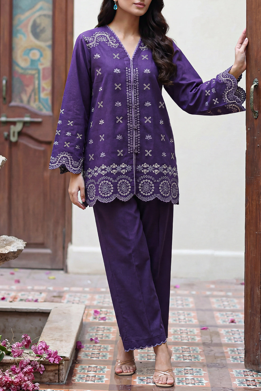 Solid Embroidered Poplin Stitched 2 piece (Shirt/Trouser)