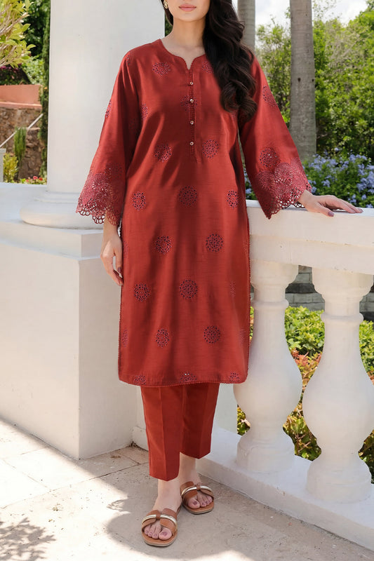 Solid Embroidered Korean Silk Stitched 2 Piece (Shirt/Trouser) - Pehnaawaa