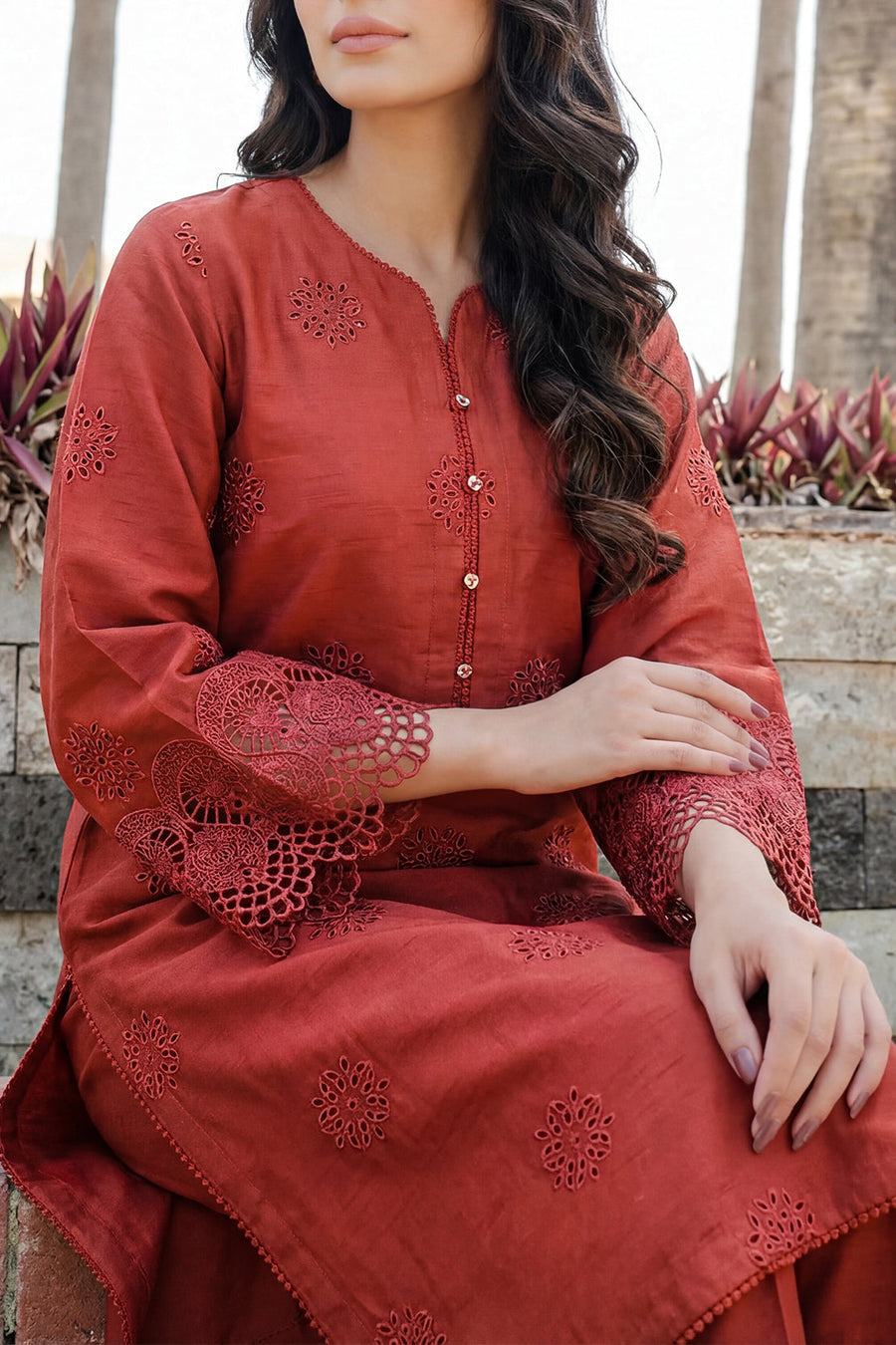 Solid Embroidered Korean Silk Stitched 2 Piece (Shirt/Trouser) - Pehnaawaa