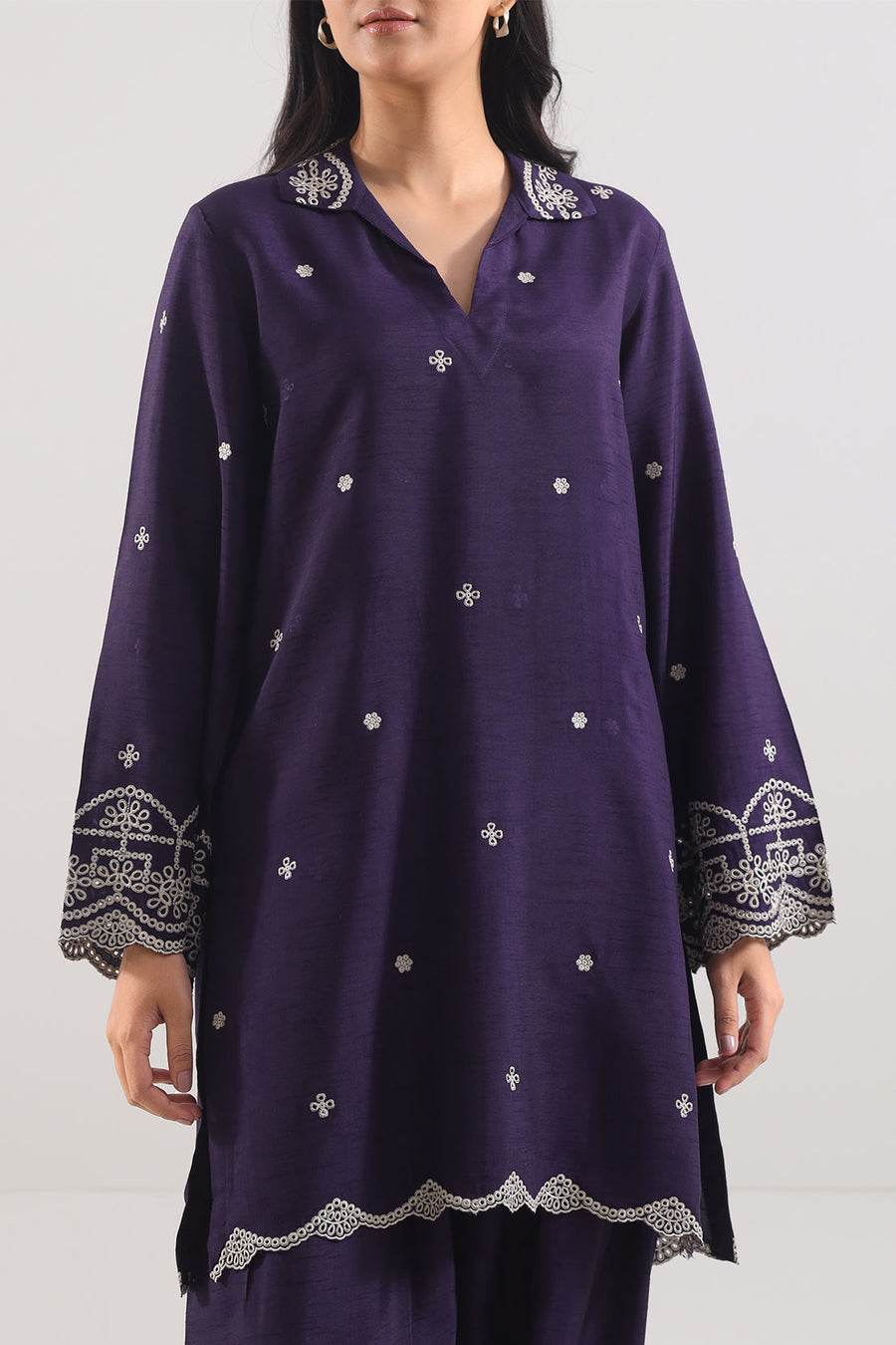 Solid Embroidered Korean Raw Silk Stitched 2 Piece (Shirt/Trouser)