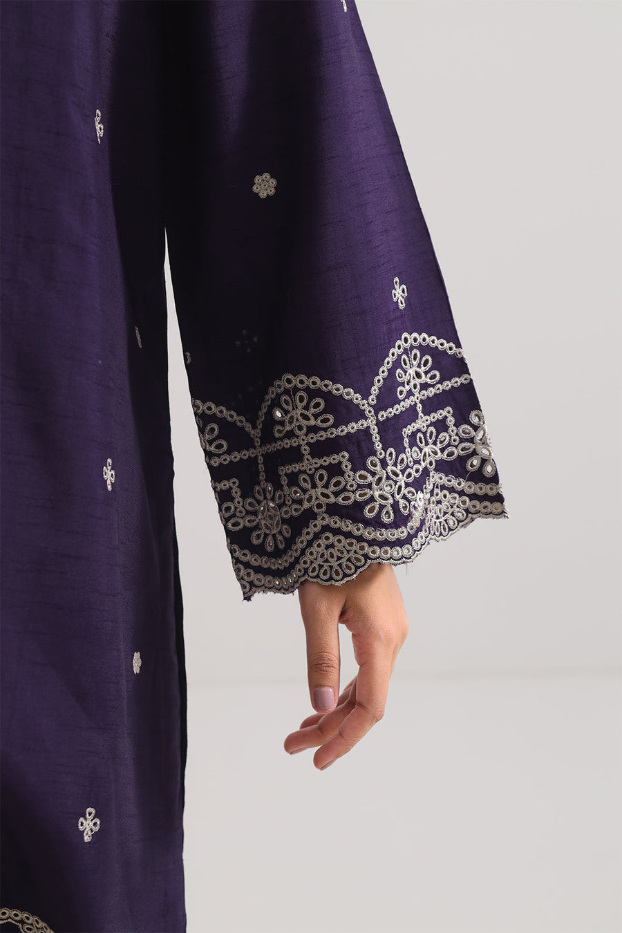 Solid Embroidered Korean Raw Silk Stitched 2 Piece (Shirt/Trouser)