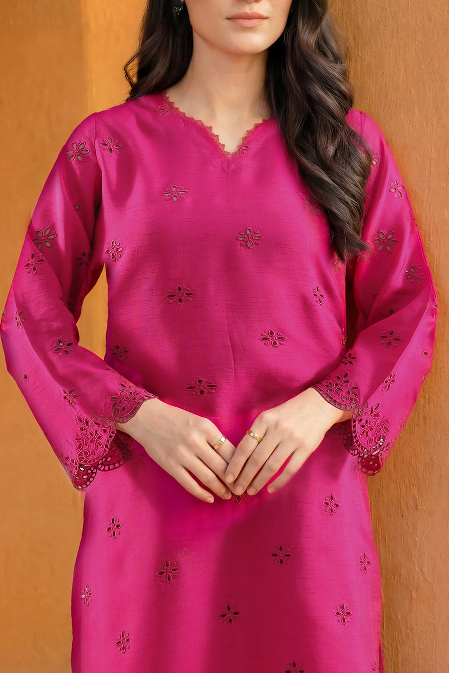 Solid Embroidered Korean Silk Stitched 2 Piece (Shirt/Trouser) - Pehnaawaa