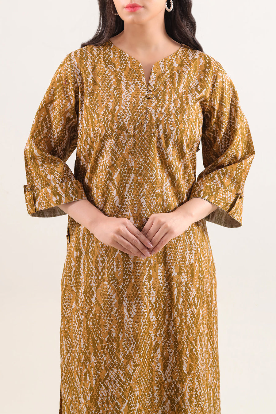 Mustard Khaddar Printed | Stitched - Pehnaawaa