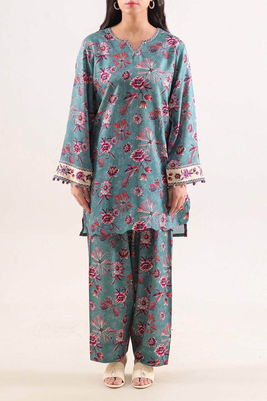 Teal Printed | Stitched - Pehnaawaa