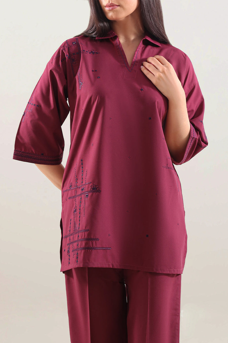 Maroon Polyester Embroidered | 2-Piece - Pehnaawaa