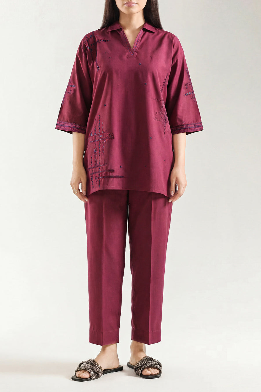 Maroon Polyester Embroidered | 2-Piece - Pehnaawaa