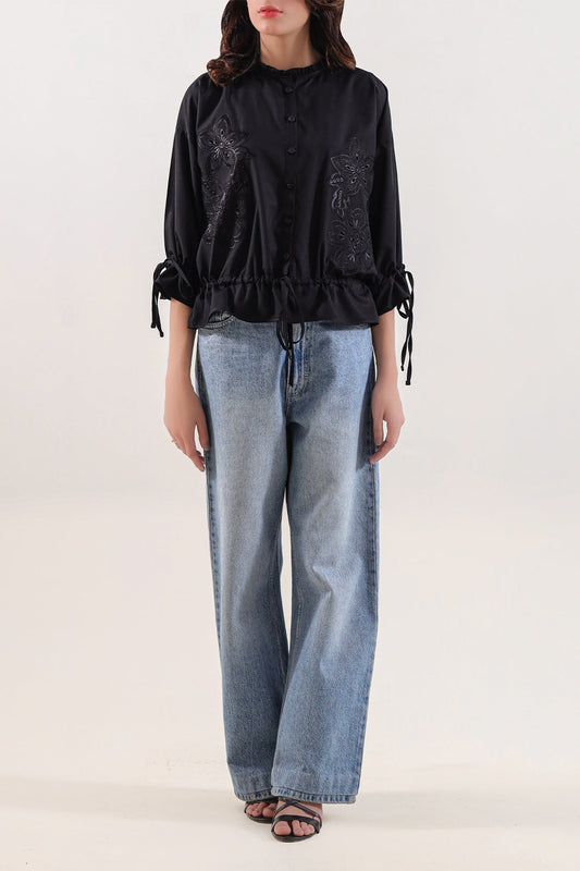 Blended Solid Embroidered Stitched Shirt - Pehnaawaa
