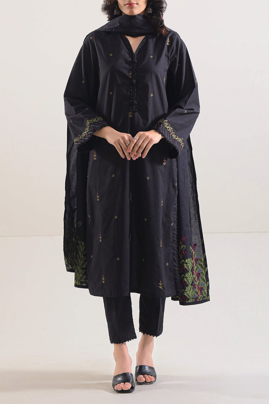Solid Embroidered Cotton Stitched 2 Piece (Shirt/Trouser) - Pehnaawaa