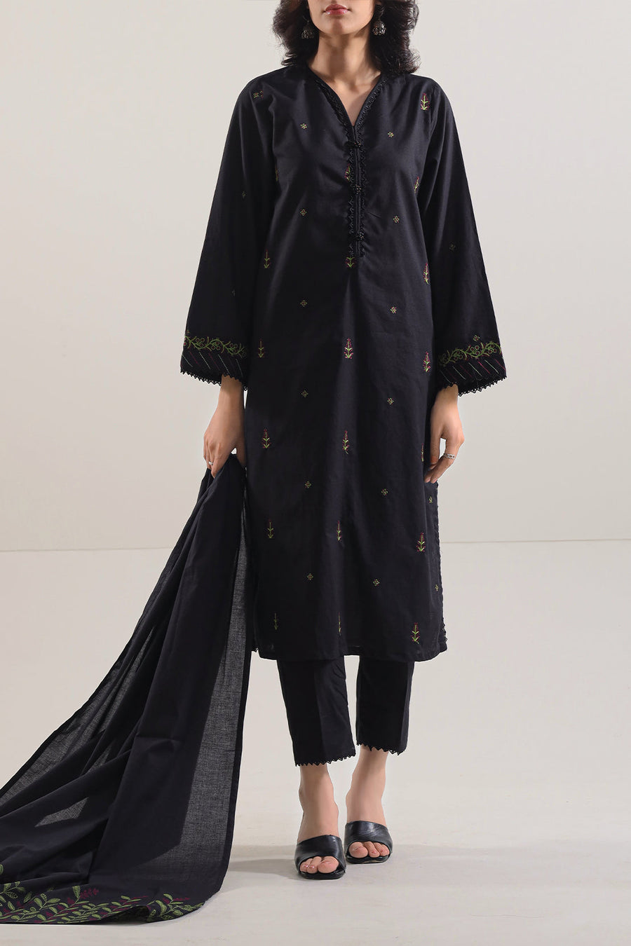Solid Embroidered Cotton Stitched 2 Piece (Shirt/Trouser) - Pehnaawaa