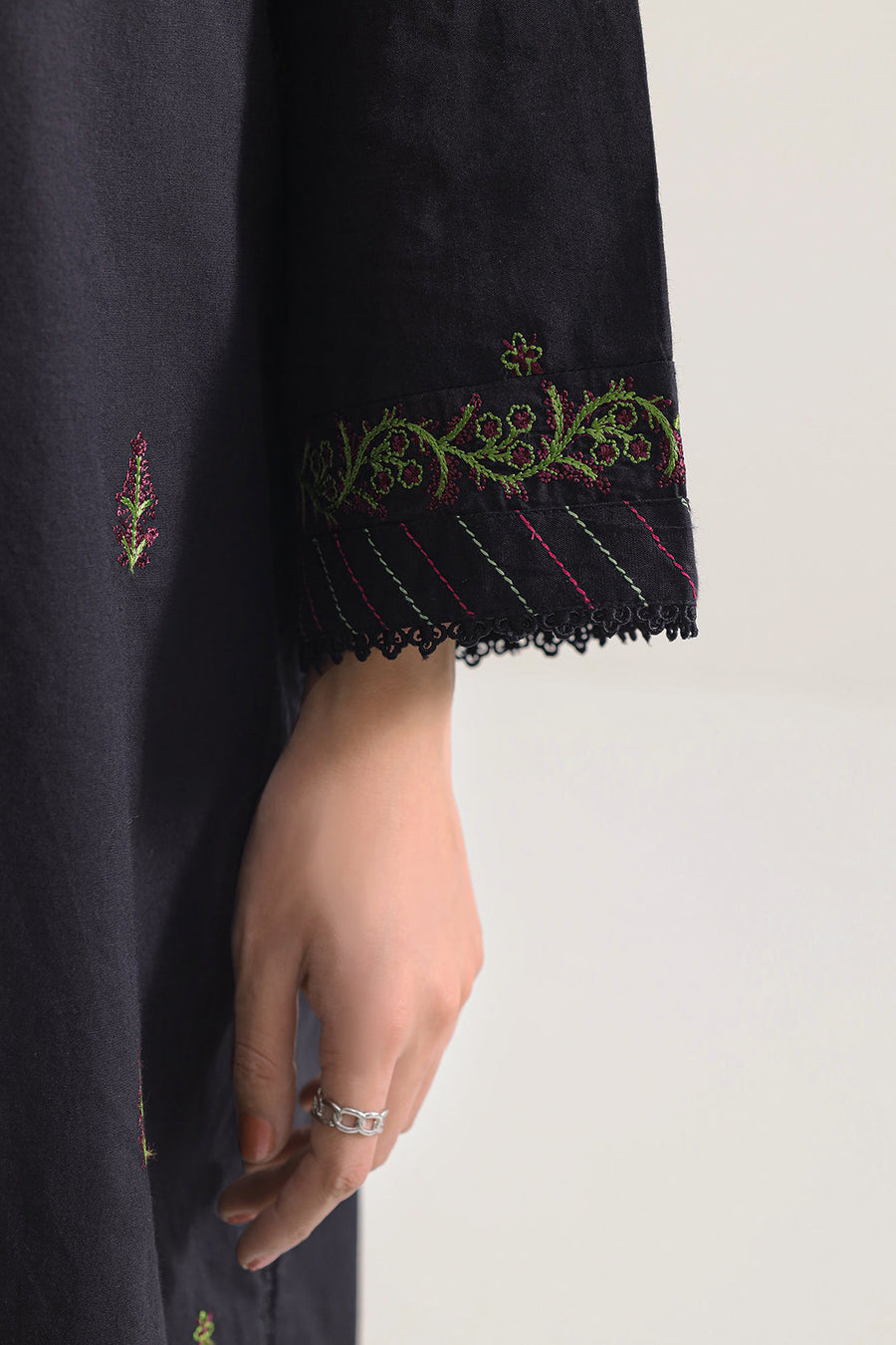 Solid Embroidered Cotton Stitched 2 Piece (Shirt/Trouser) - Pehnaawaa