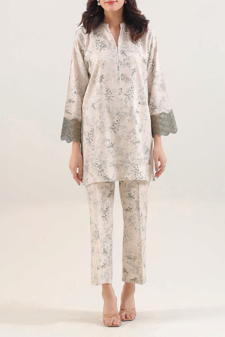 Printed Embroidered Cambric Stitched 2 Piece (Shirt/Trouser) - Pehnaawaa