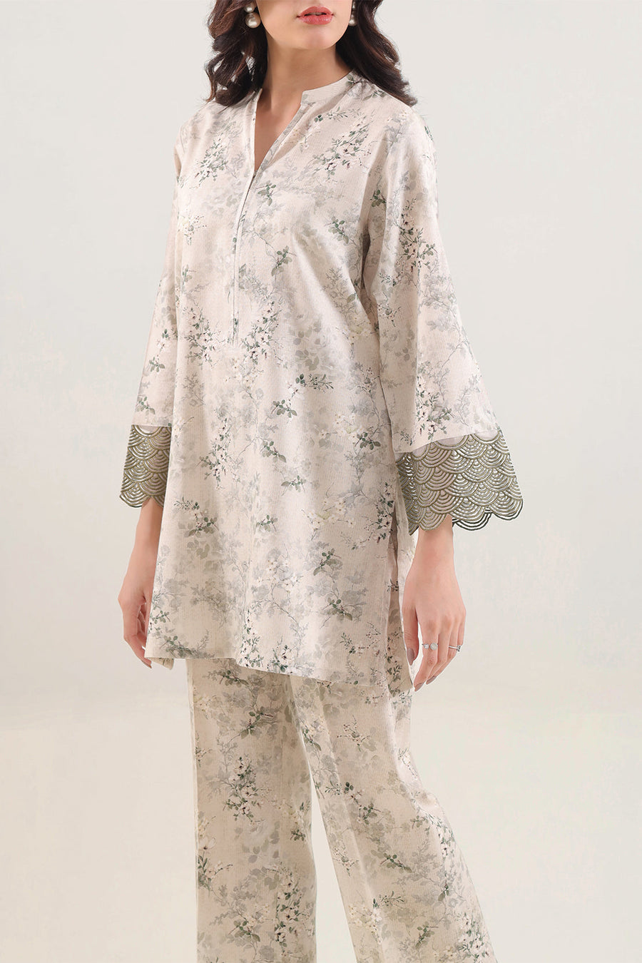 Printed Embroidered Cambric Stitched 2 Piece (Shirt/Trouser) - Pehnaawaa