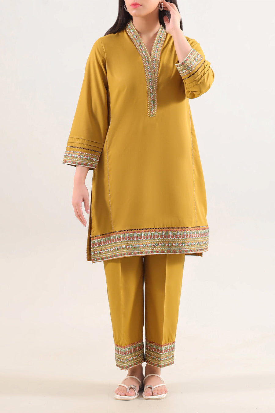 Solid Embroidered Easy Care Fabric Stitched 2 Piece (Shirt/Trouser)