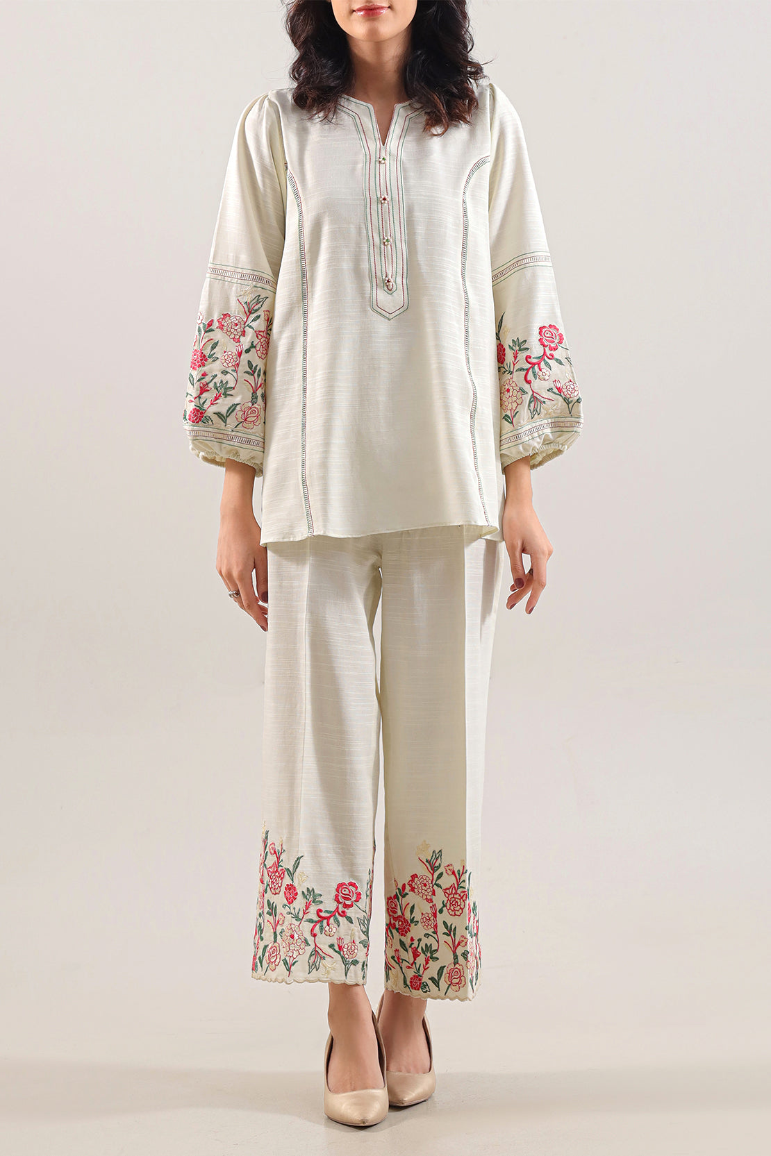 Solid Embroidered Khaddar Stitched 2 Piece (Shirt/Trouser)