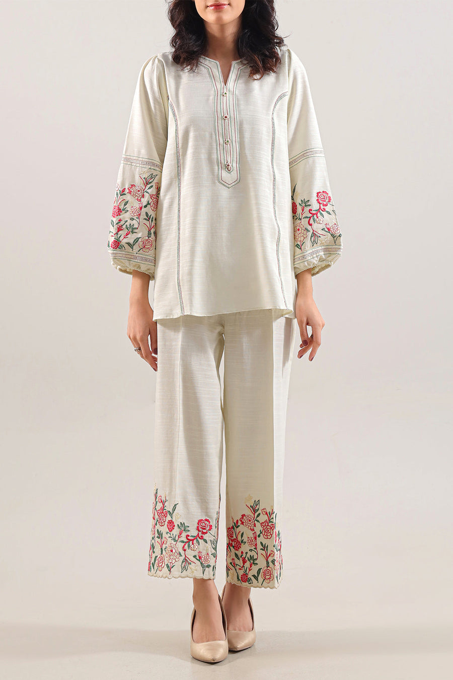 Solid Embroidered Khaddar Stitched 2 Piece (Shirt/Trouser) - Pehnaawaa