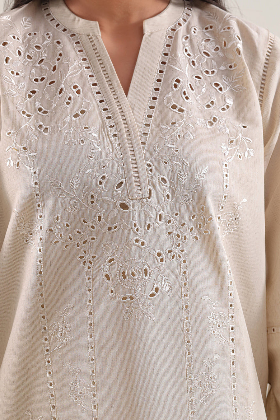 Solid Embroidered Cotton Linen Stitched 2 Piece (Shirt/Trouser) - Pehnaawaa