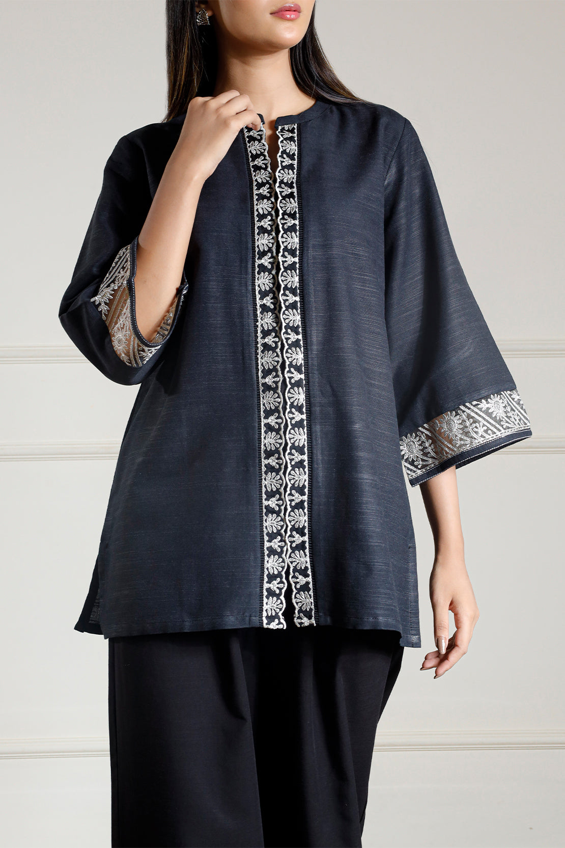 Solid Embroidered Cambric Stitched Shirt