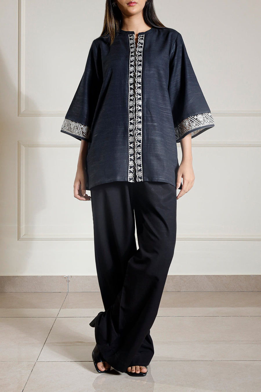 Solid Embroidered Cambric Stitched Shirt - Pehnaawaa