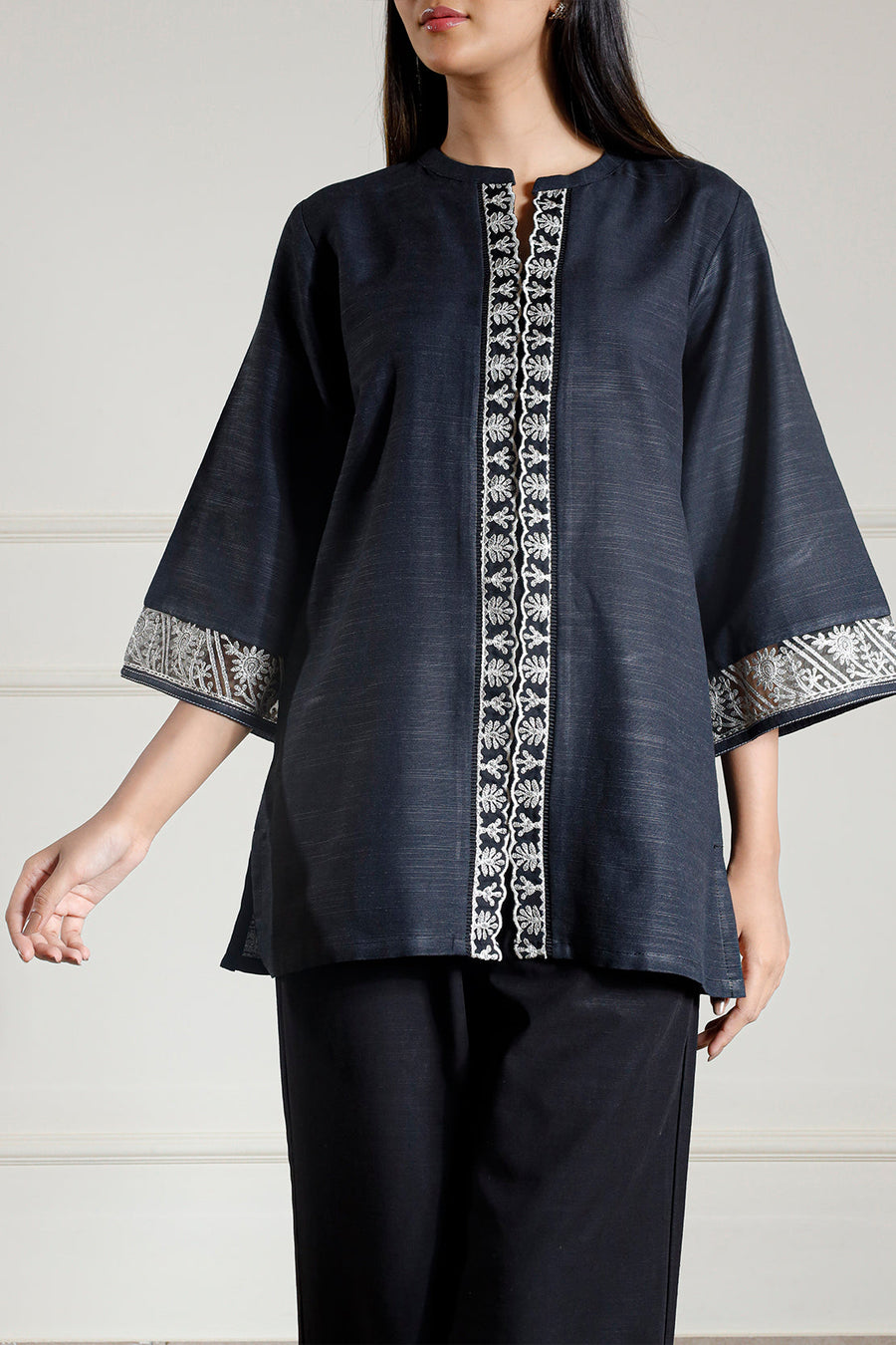 Solid Embroidered Cambric Stitched Shirt - Pehnaawaa