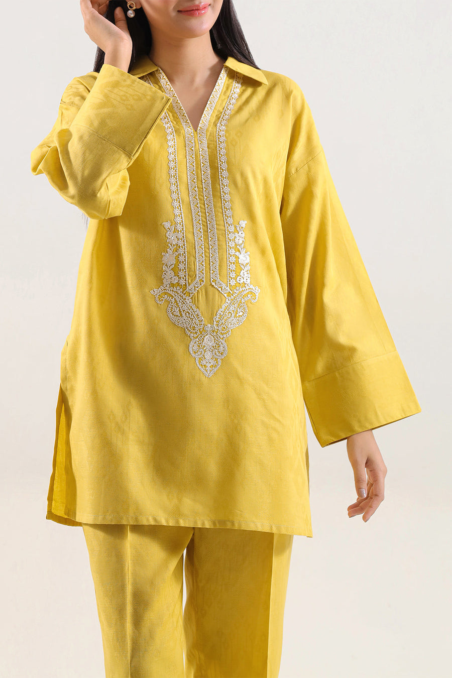 Embroidered Cotton Jacquard Stitched 2 Piece (Shirt/Trouser) - Pehnaawaa