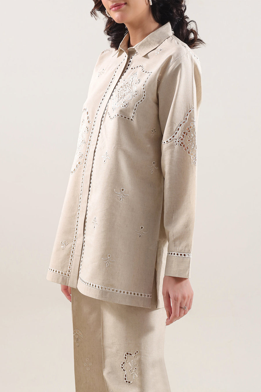 Solid Embroidered Cotton Linen Stitched 2 Piece (Shirt/Trouser) - Pehnaawaa