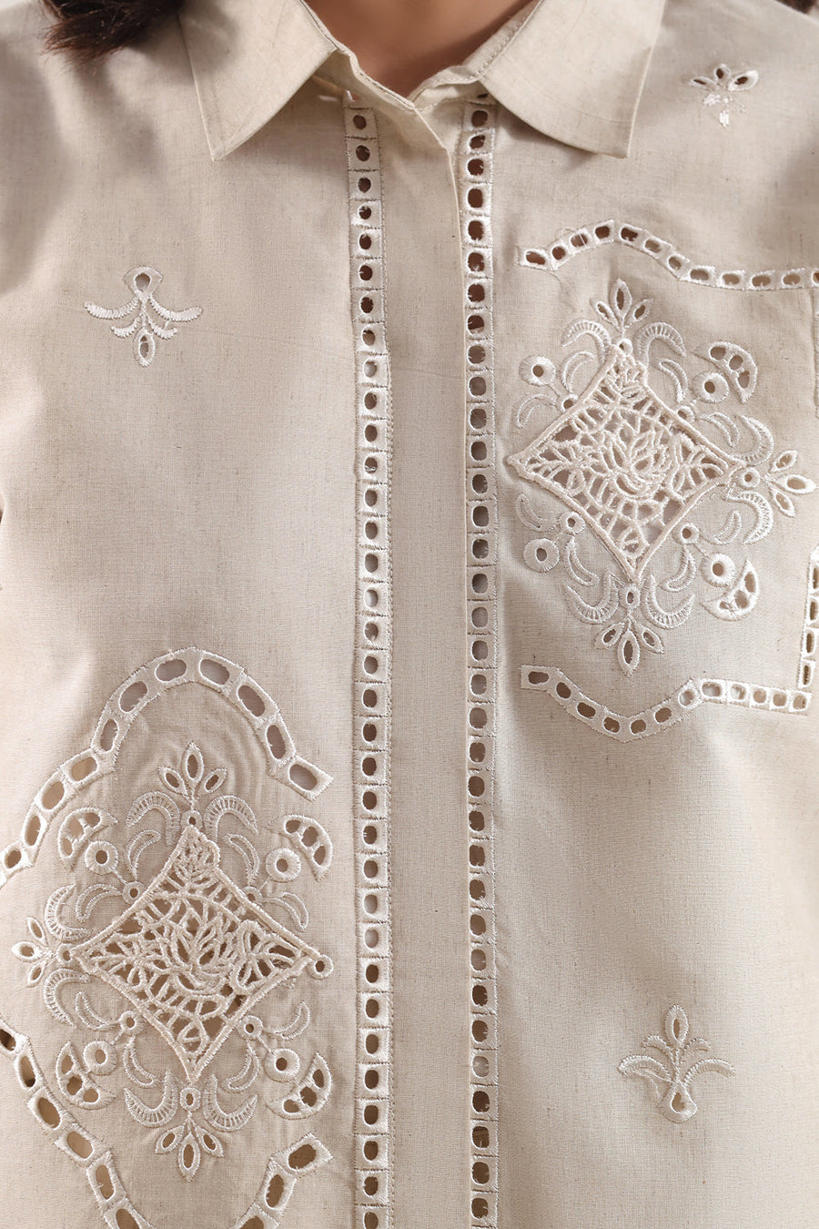 Solid Embroidered Cotton Linen Stitched 2 Piece (Shirt/Trouser) - Pehnaawaa