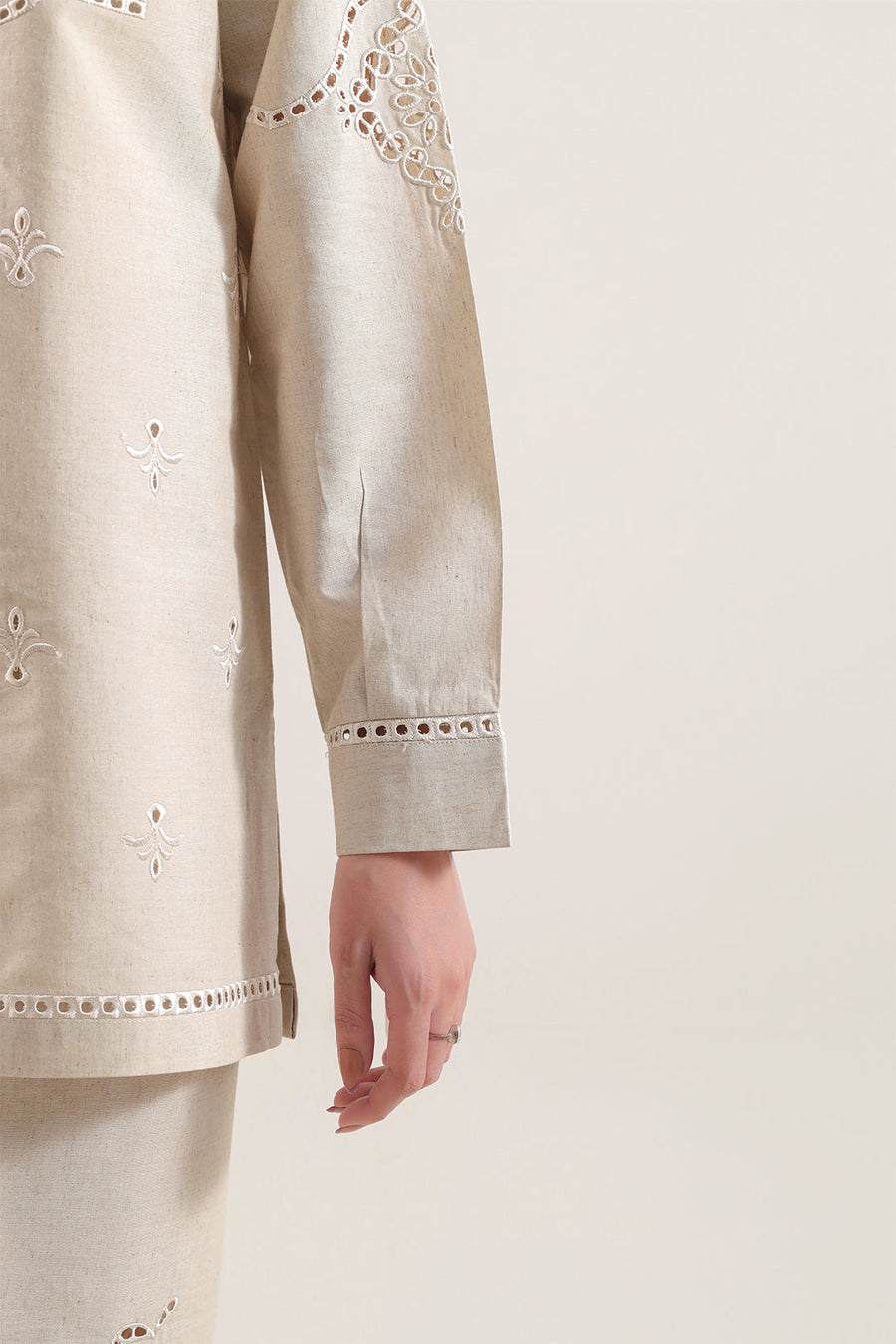 Solid Embroidered Cotton Linen Stitched 2 Piece (Shirt/Trouser) - Pehnaawaa
