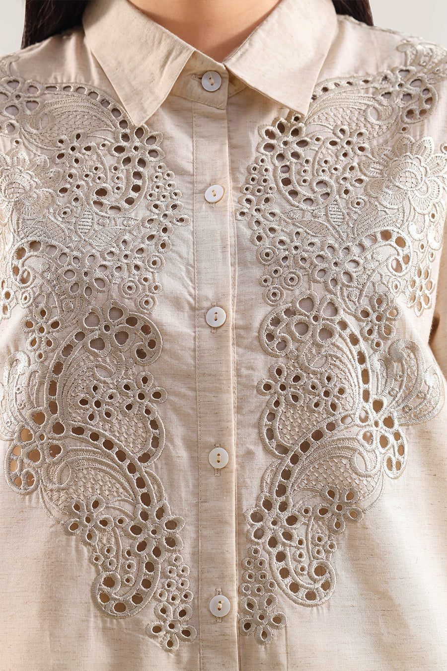 Solid Embroidered Cotton Linen Stitched 2 Piece (Shirt/Trouser) - Pehnaawaa