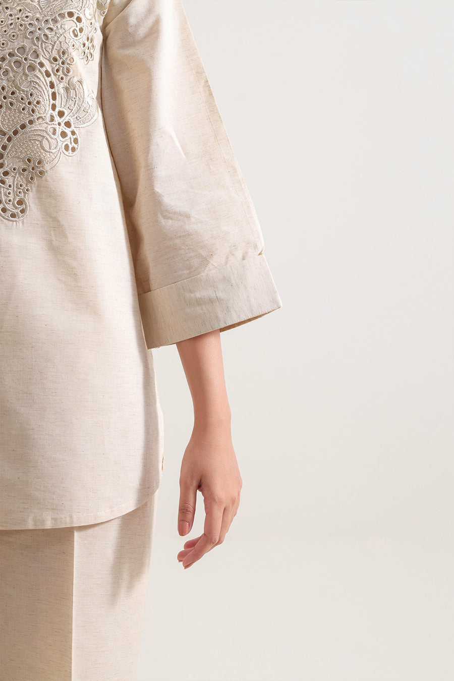 Solid Embroidered Cotton Linen Stitched 2 Piece (Shirt/Trouser) - Pehnaawaa