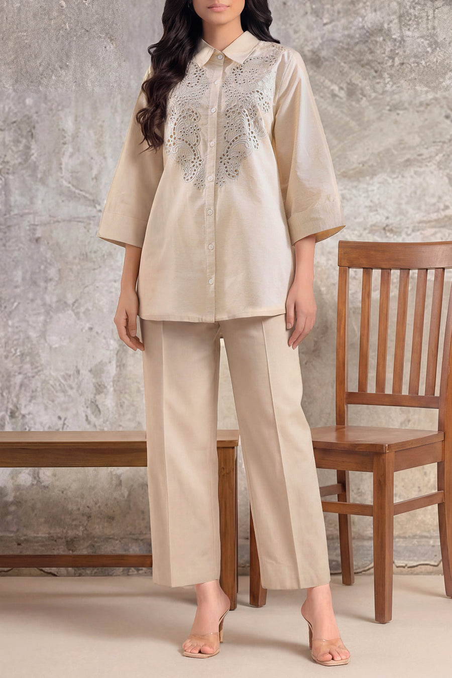 Solid Embroidered Cotton Linen Stitched 2 Piece (Shirt/Trouser) - Pehnaawaa
