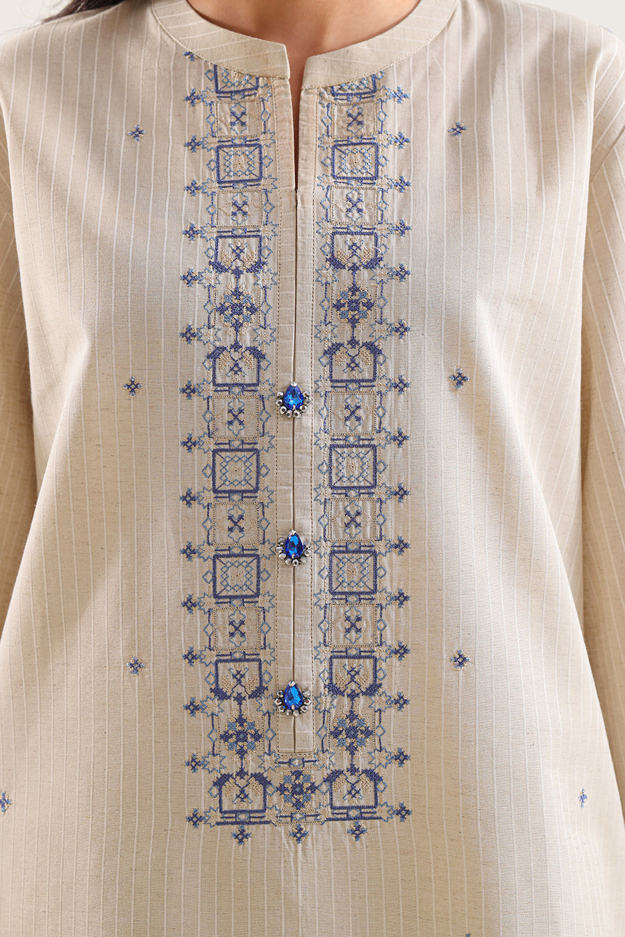 Beige Cotton Embroidered | Stitched 7302 137302 - Pehnaawaa