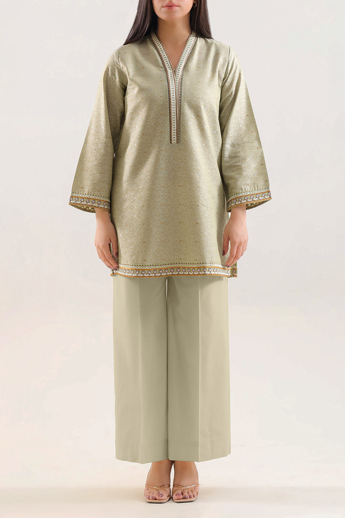 Embroidered Jacquard Cotton Stitched Shirt