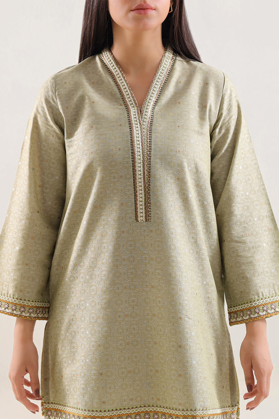 Embroidered Jacquard Cotton Stitched Shirt