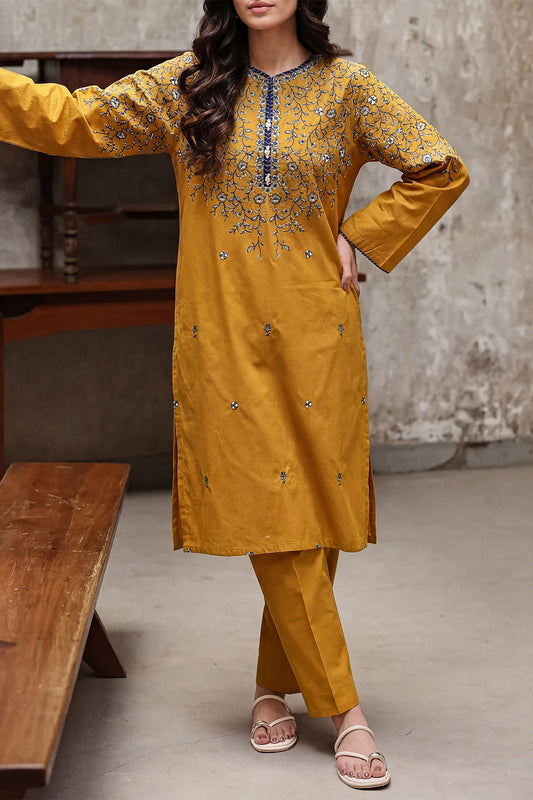 Solid Embroidered Cambric Stitched 2 Piece (Shirt/Trouser) - Pehnaawaa