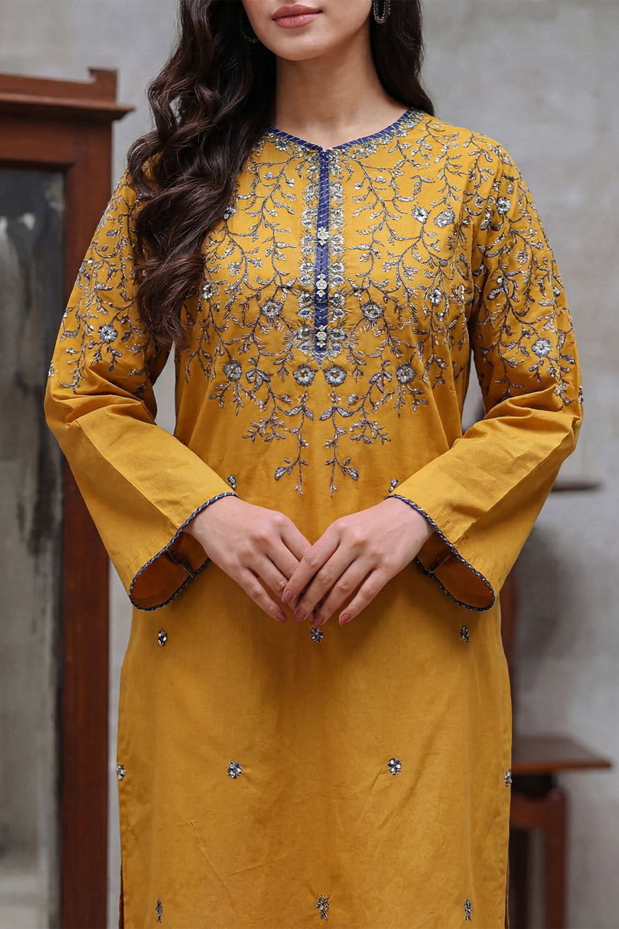 Solid Embroidered Cambric Stitched 2 Piece (Shirt/Trouser) - Pehnaawaa