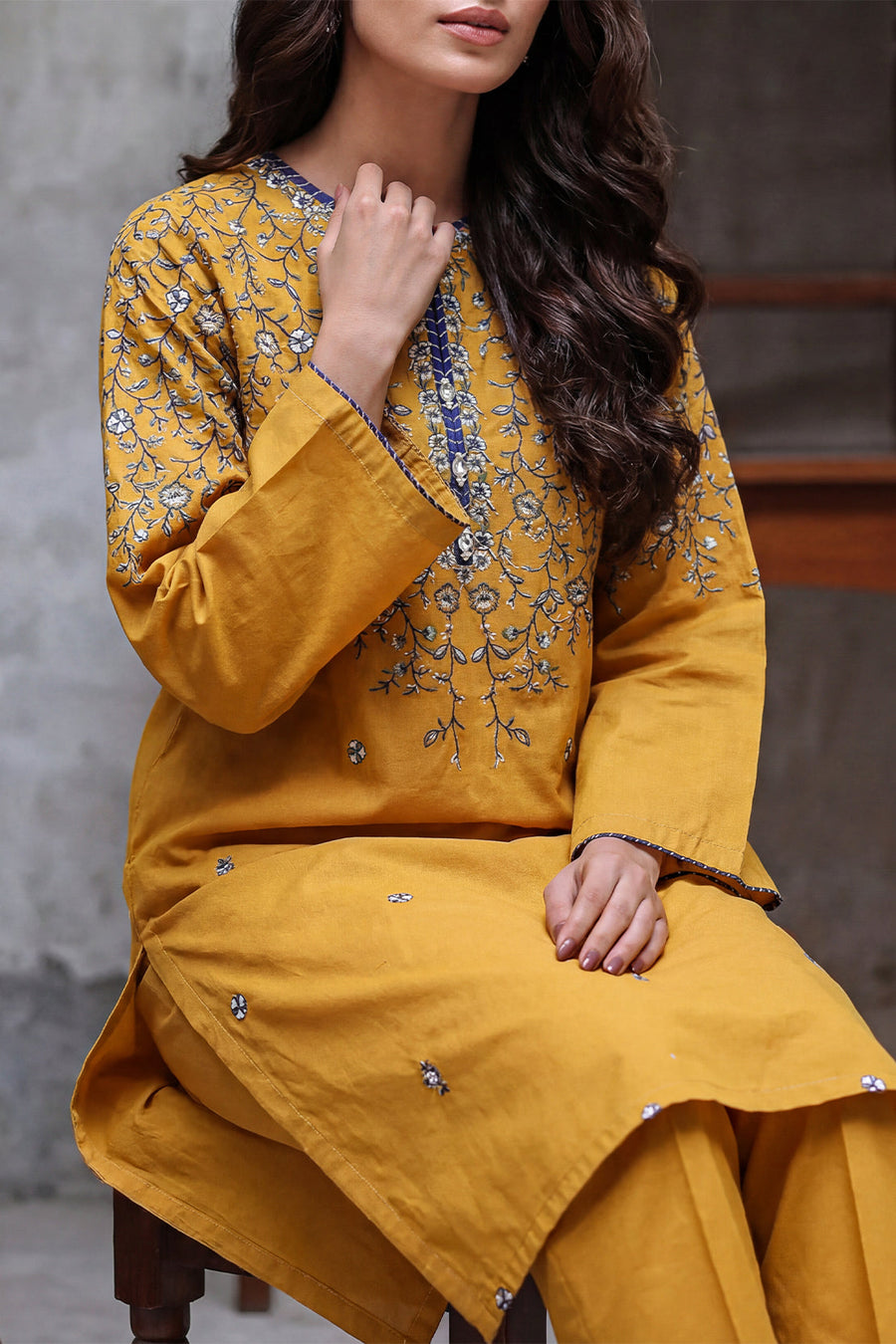 Solid Embroidered Cambric Stitched 2 Piece (Shirt/Trouser) - Pehnaawaa