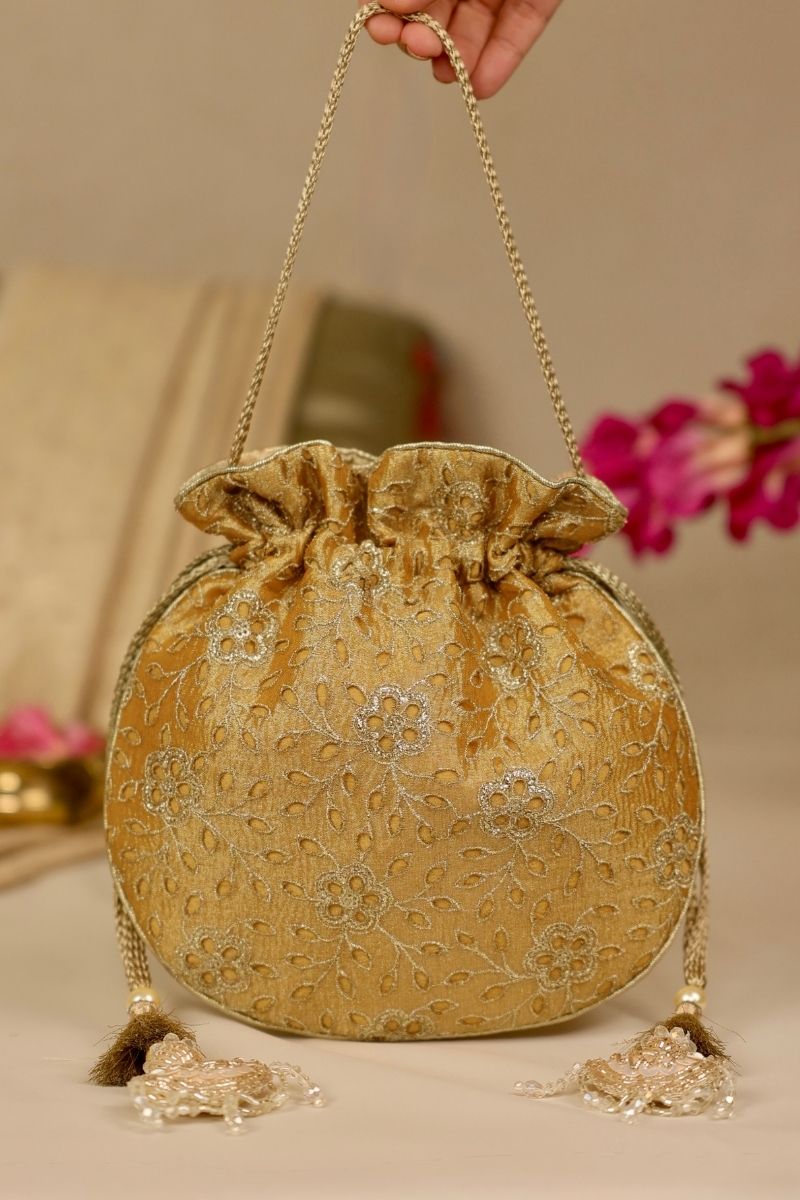 Gold Embroidered Potli Bag