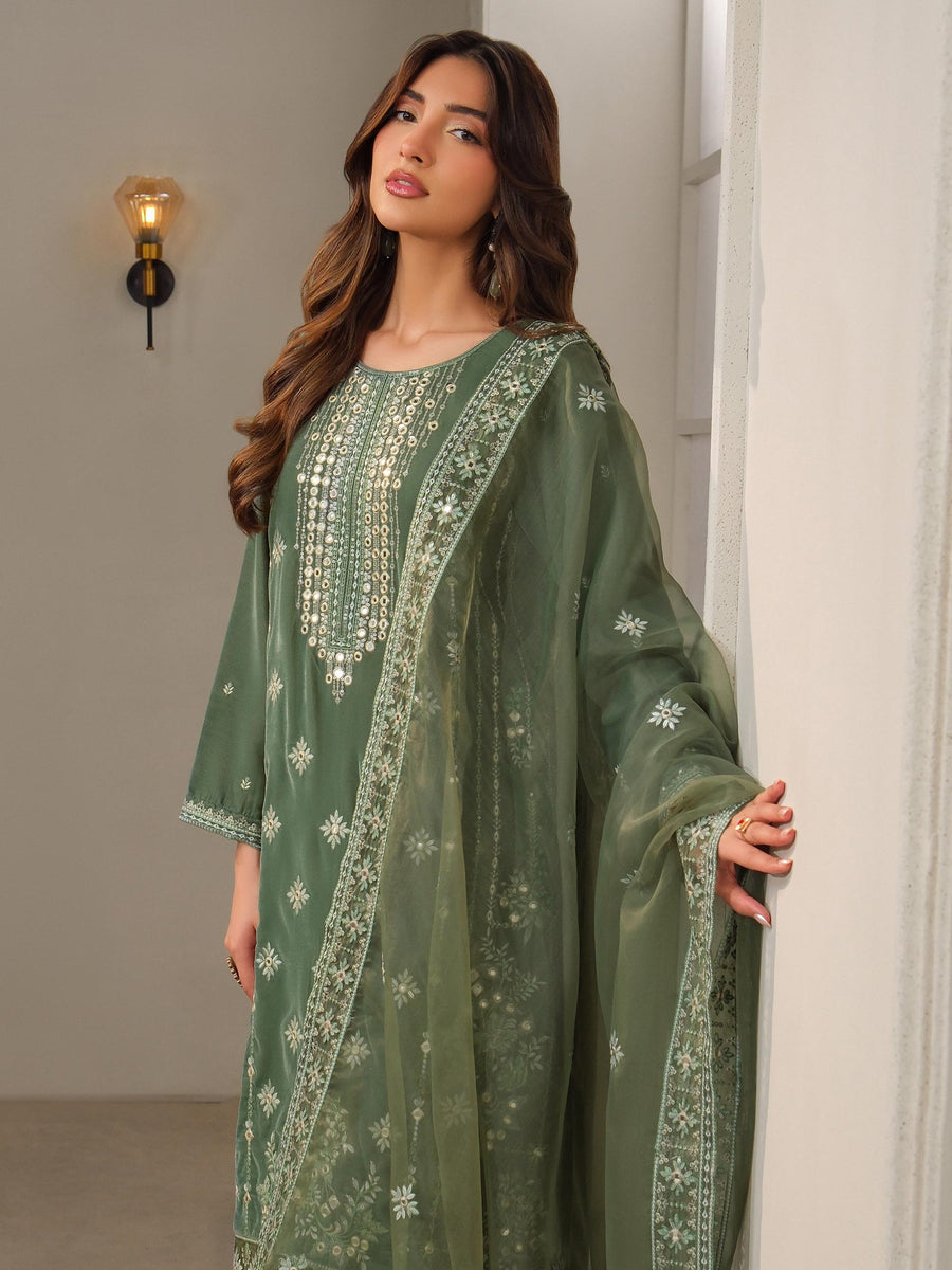 3 Piece Velvet Suit-Embroidered (Unstitched) - Pehnaawaa