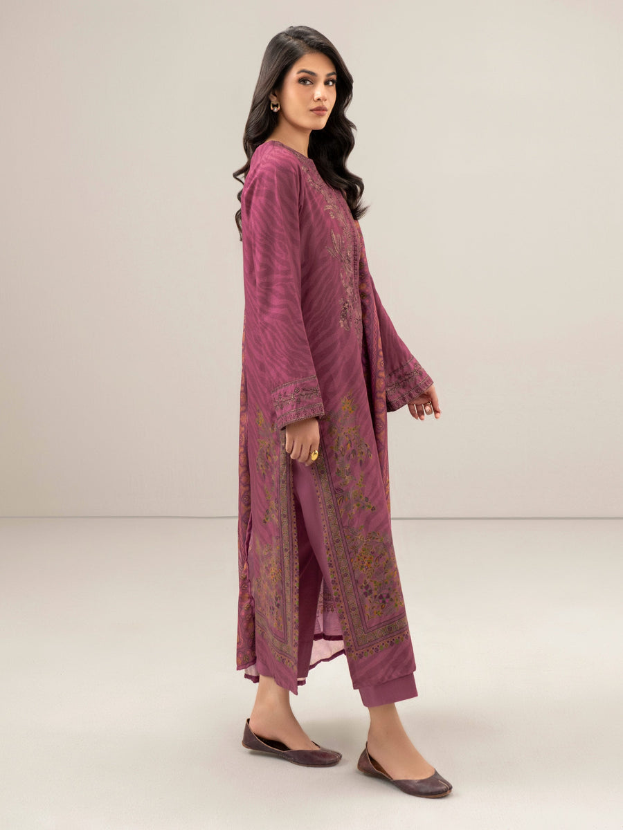 Mauve Slub Khaddar 3-Piece Suit | Resham Embroidery