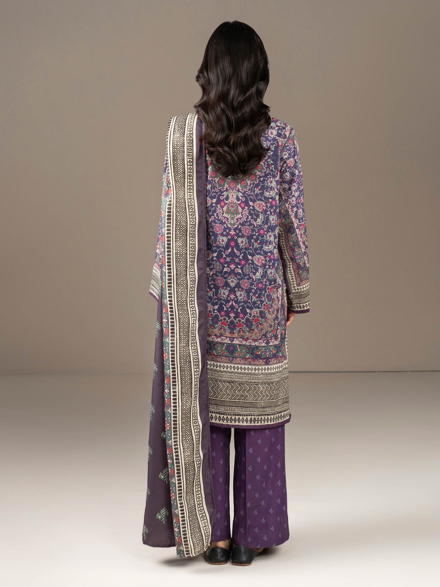 Plum Khaddar 3-Piece Suit | Floral Resham Embroidery
