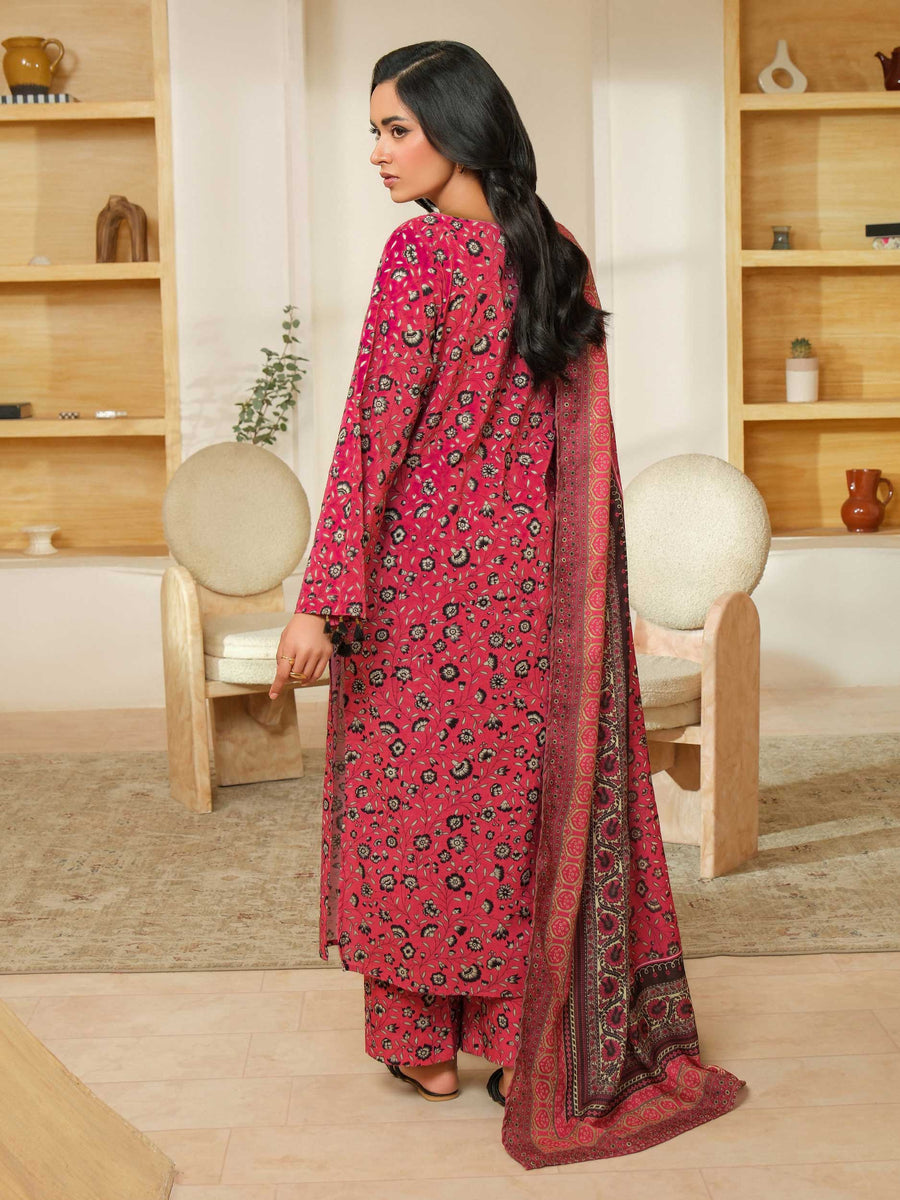 Maroon Khaddar 3-Piece Suit | Floral Motif
