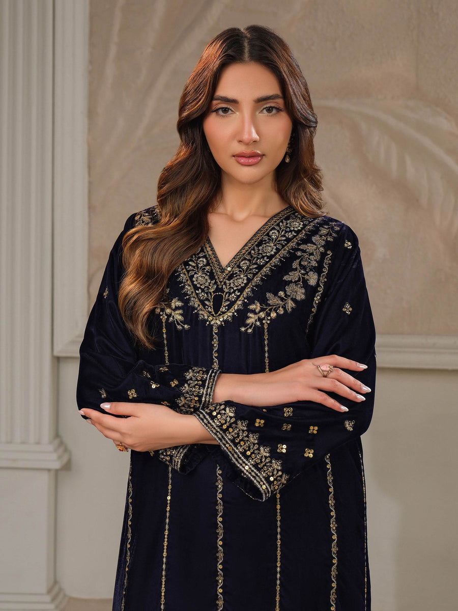 Midnight Navy Velvet 2-Piece Suit | Zardosi Embroidery - Pehnaawaa