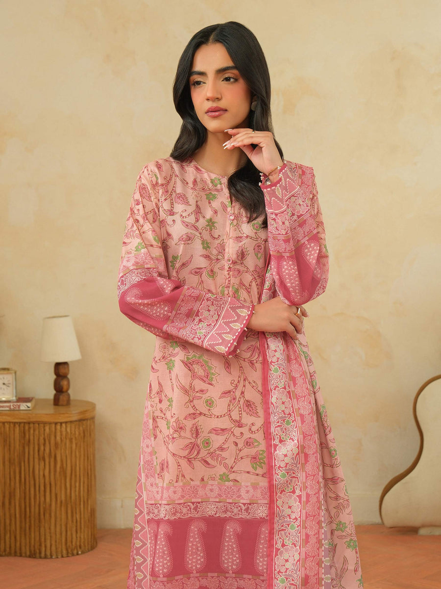 Tea Pink Khaddar 3-Piece Suit | Floral Resham Embroidery