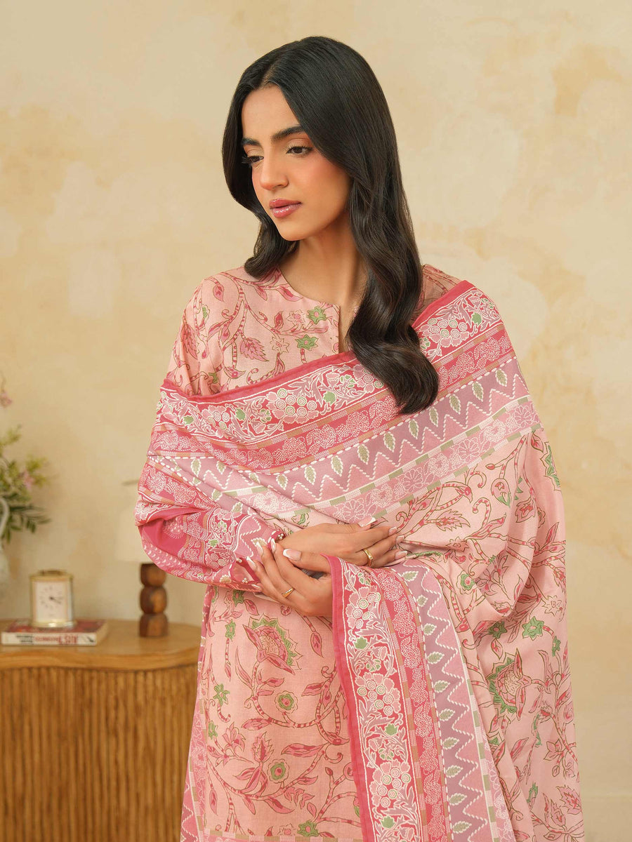 Tea Pink Khaddar 3-Piece Suit | Floral Resham Embroidery