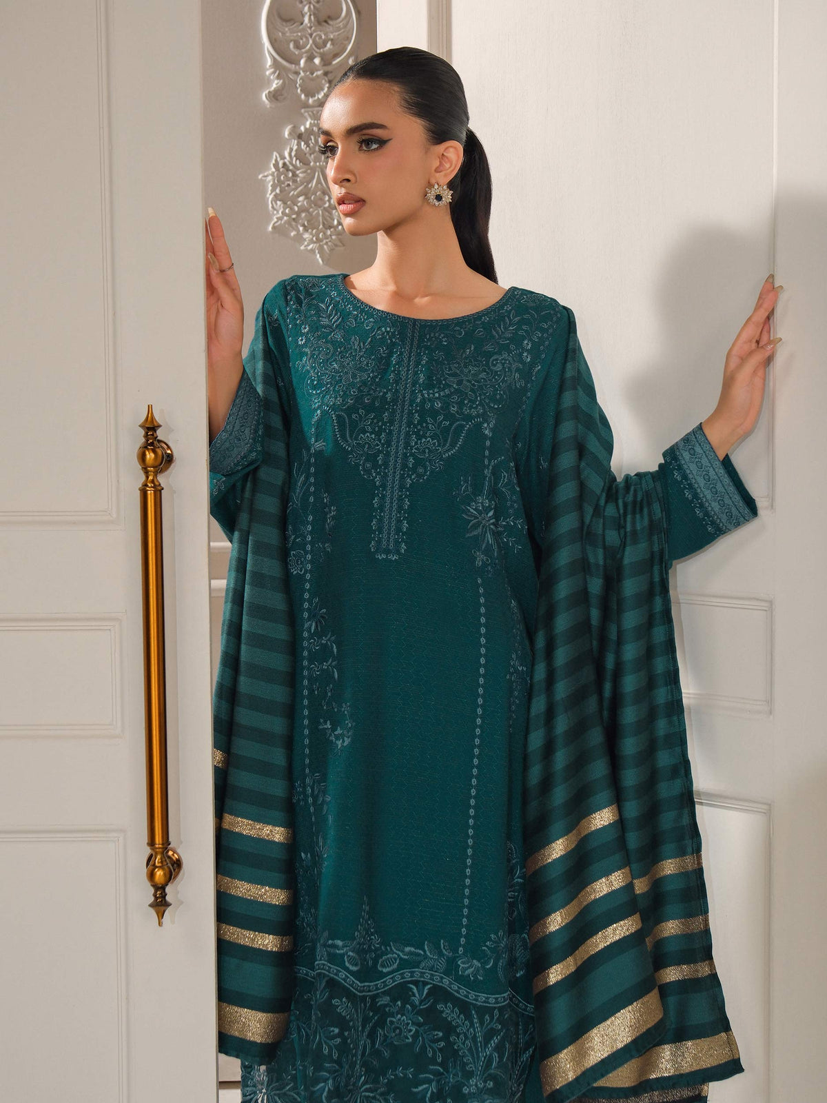 Emerald Karandi 3-Piece Suit | Zardosi Embroidered