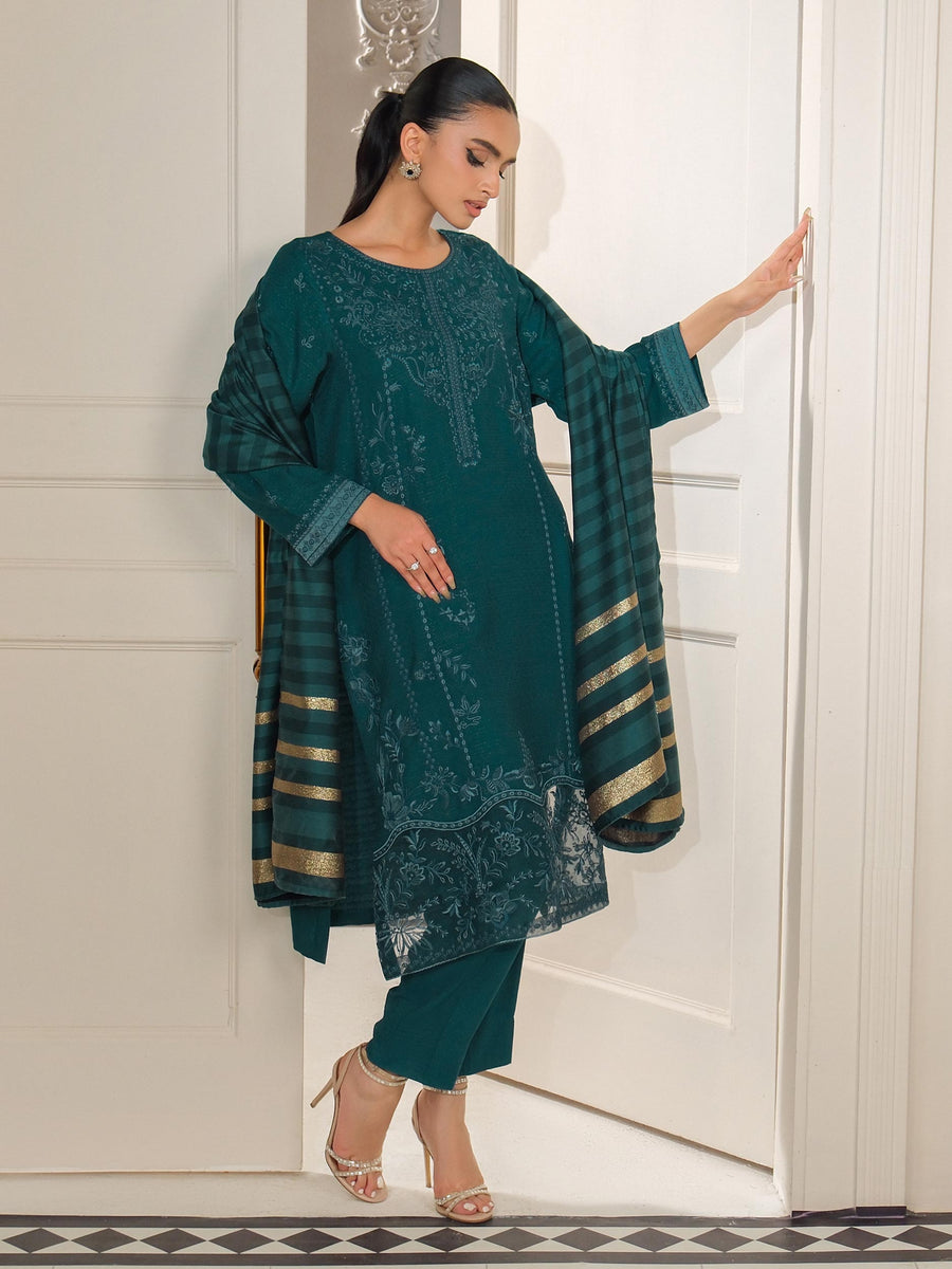 Emerald Karandi 3-Piece Suit | Zardosi Embroidered