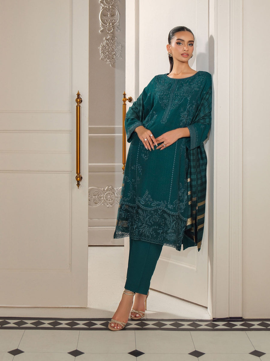 Emerald Karandi 3-Piece Suit | Zardosi Embroidered